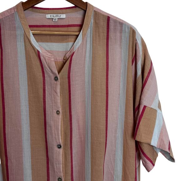 Z SUPPLY Oversized Button Front Top Womens L Orange Stripes Multi Coastal Boho - Picture 4 of 13